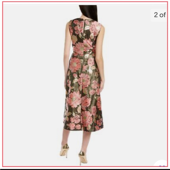 NWT KAY UNGER Anna Floral Print Sleeveless Crew Neck Pleated Tea Midi Dress - Picture 3 of 12